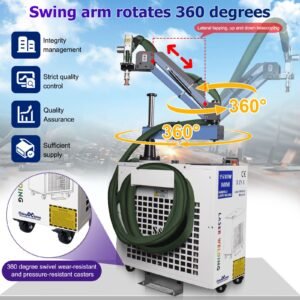 5-in-1 laser welding machine with a 360-degree rotating swing arm and mobile base
