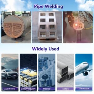 Application fields for 5-in-1 lithium battery laser welding machine automotive, battery, medical, metal, aerospace.