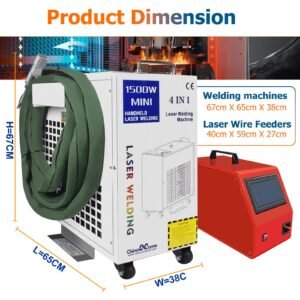 Dimensions of handheld laser welding machine and wire feeder, compact size for workshop use