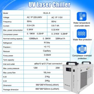 HLUL-5 Industrial Chiller Specifications for UV Laser Marking Machine