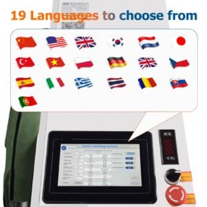 Laser welding machine touchscreen supporting 19 languages with clear UI and international compatibility