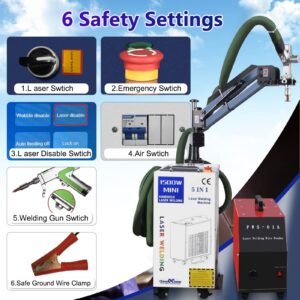 Portable fiber laser welder with emergency stop, air switch, and welding gun control