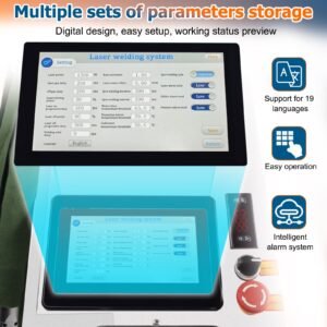 Touchscreen control panel with multi-language support and smart alarm system for laser welding