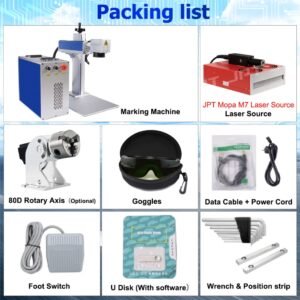 Packing list for 60W100W200W300W Fiber Laser Marking Machine with JPT MOPA Laser 